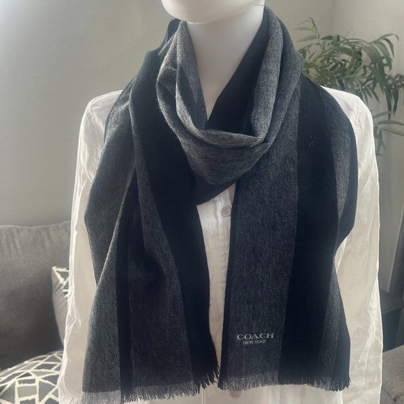 NWT COACH CASHMERE Black/Charcoal Stripe Varsity Sport Muffler F76059 - Picture 4 of 6